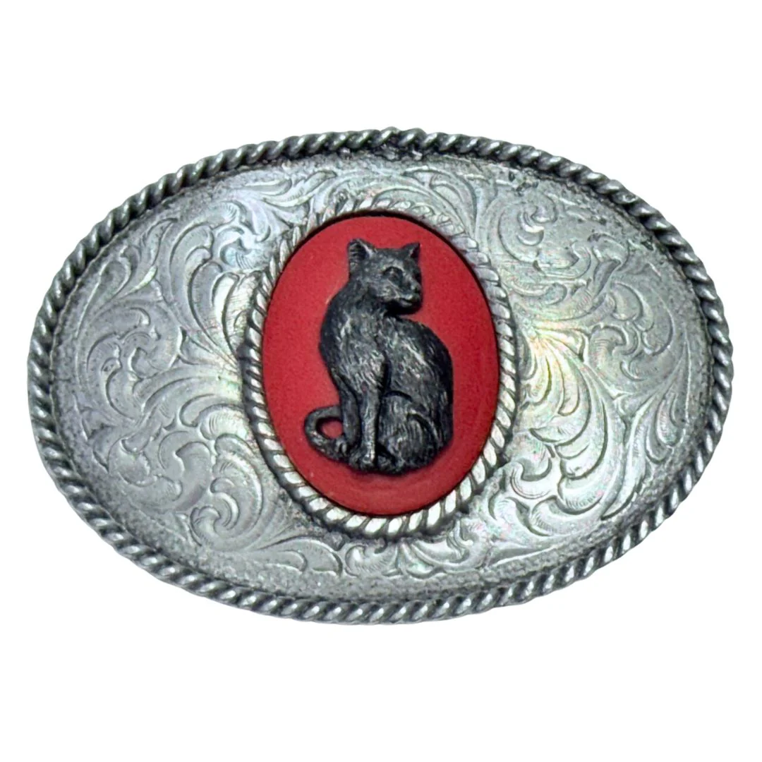 Black Cat Ornate Oval Belt Buckle - Image 2
