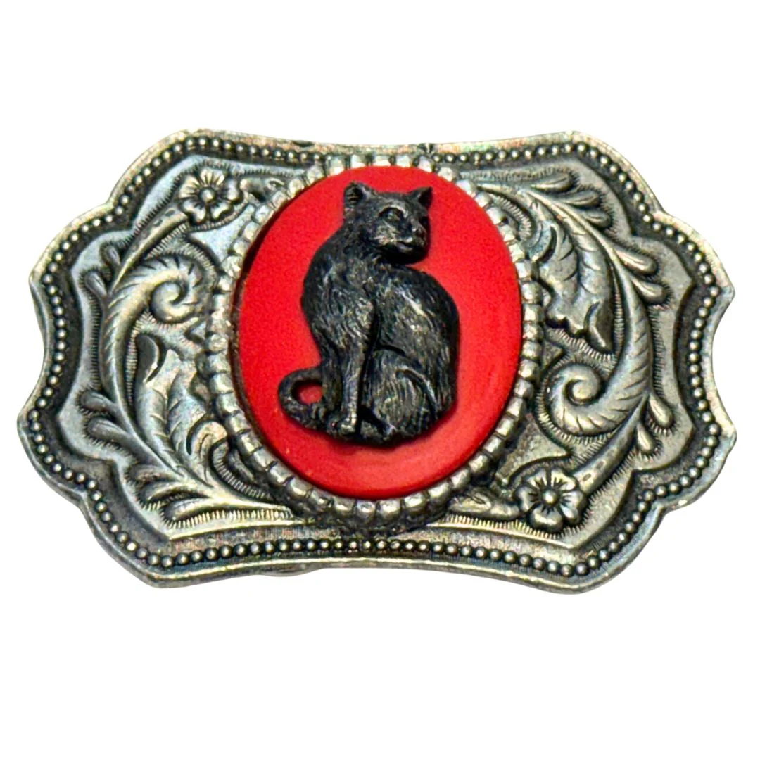 Black Cat Ornate Rectangular Belt Buckle - Image 2