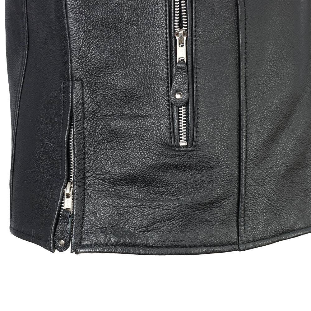 Classic Mens Cafe Style Leather Jacket - Image 3