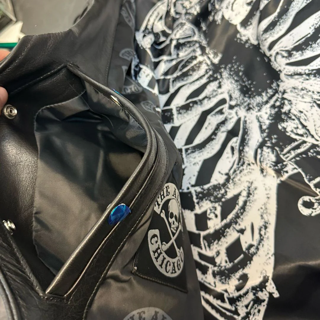 Classic Mens Leather Jacket with Bones Liner - Image 3