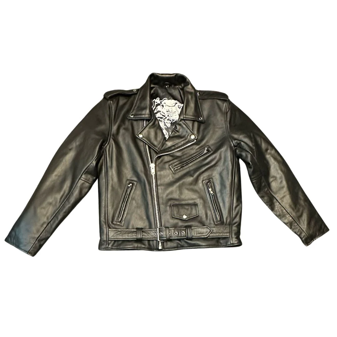 Classic Mens Leather Jacket with Bones Liner - Image 6