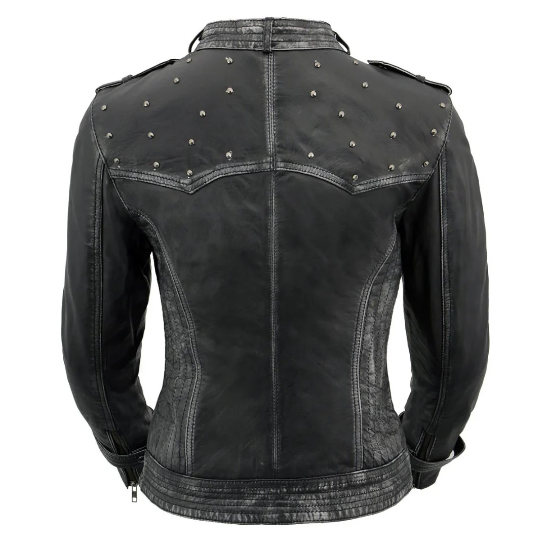 Dark Maiden Womens Studded Leather Jacket - Image 4