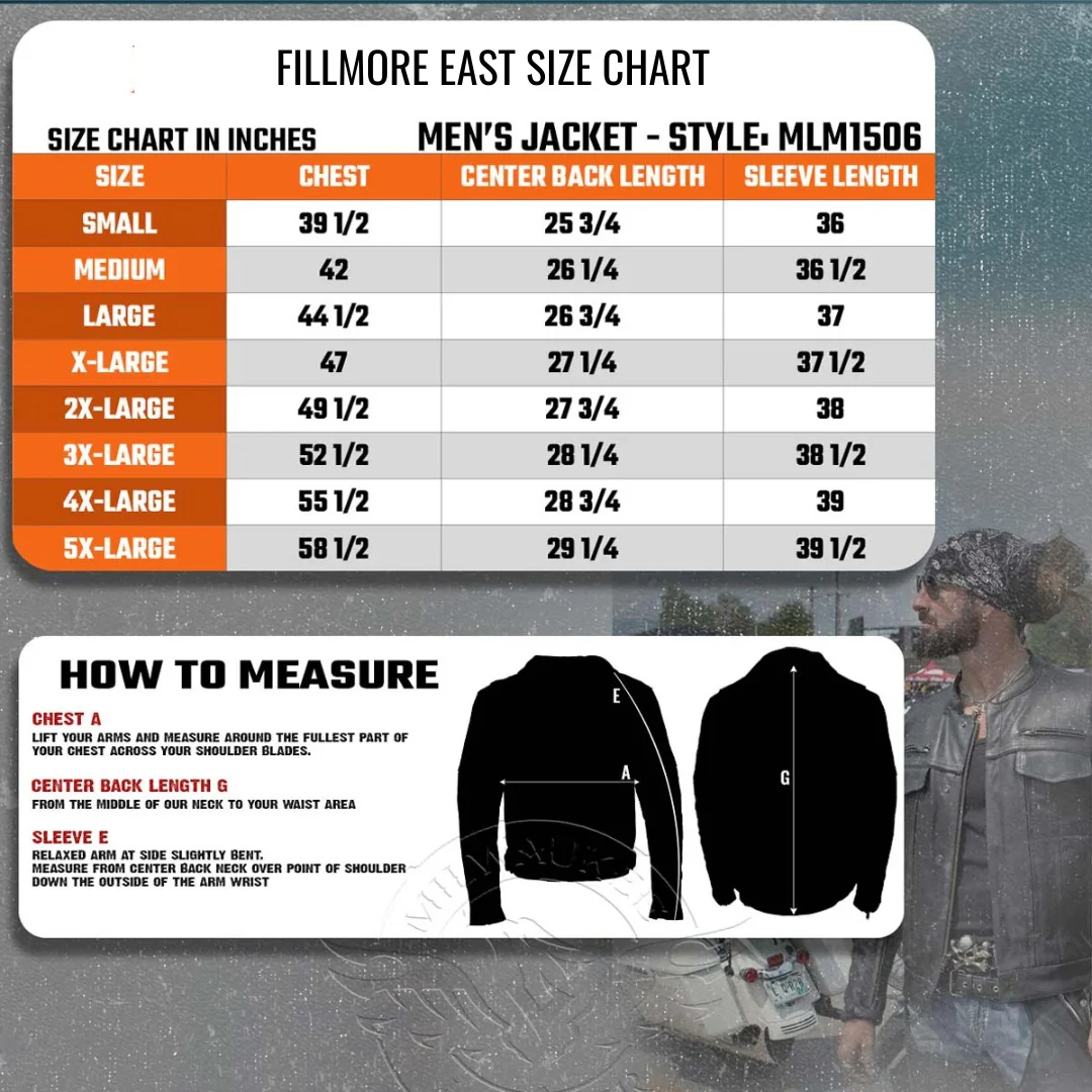 Fillmore East Mens Vintage Style Leather Motorcycle Jacket - Image 4