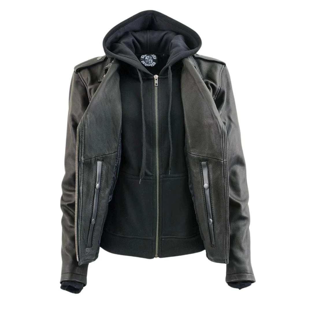 Ryman Womens Classic Leather Jacket with Removable Hoodie - Image 3