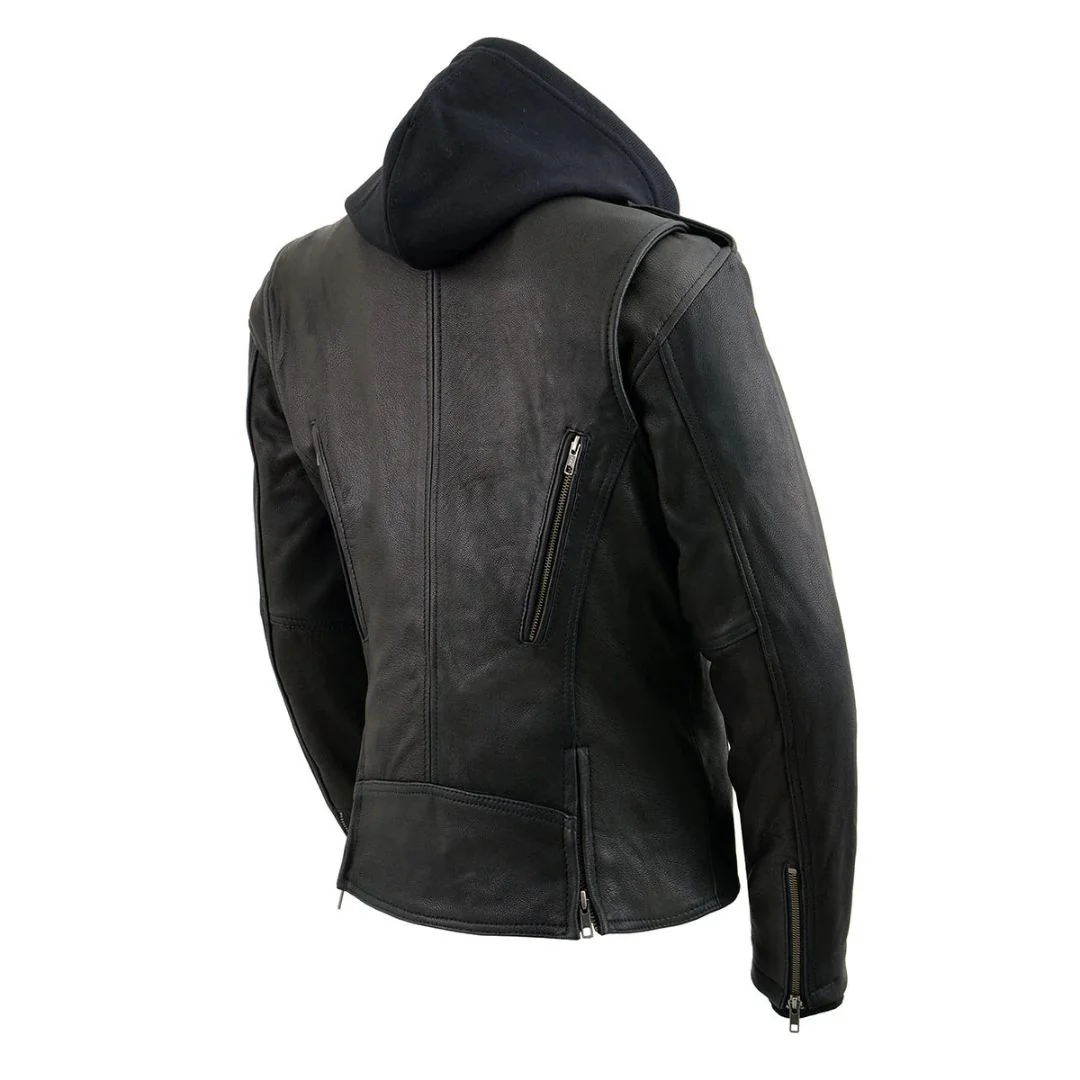 Ryman Womens Classic Leather Jacket with Removable Hoodie - Image 4