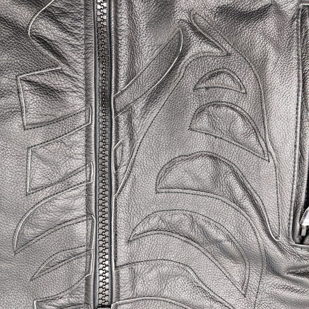 Skeleton Bones Black on Black Classic Style Leather Jacket - Image 3