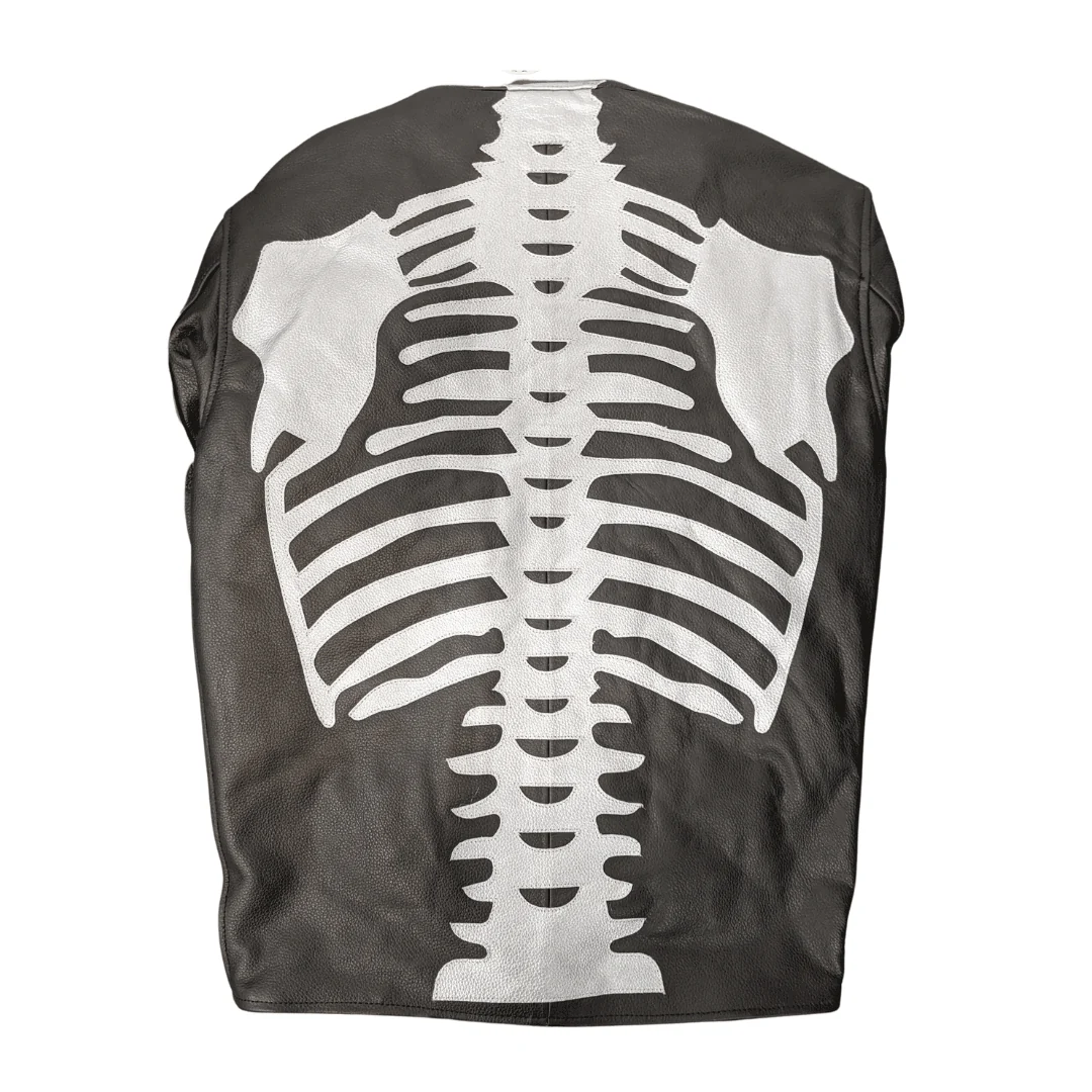 Skeleton Bones Silver on Black Leather Jacket - Image 3