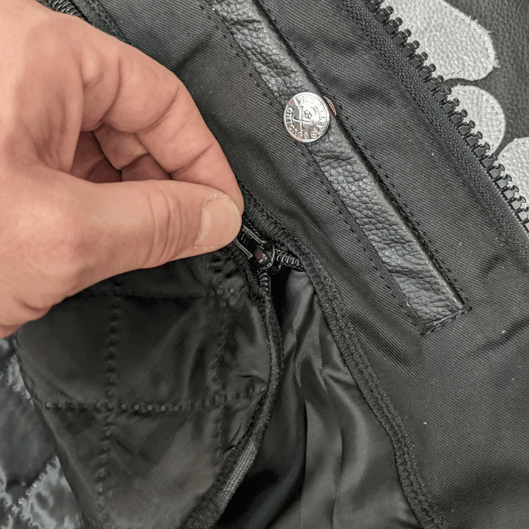 Skeleton Bones Silver on Black Leather Jacket - Image 4
